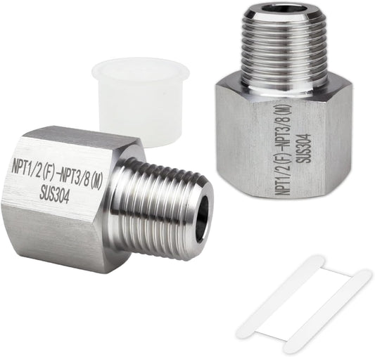 2 pieces Npt1/2 Female to Npt3/8 Male Reducer,Water pipe Adapter, Fabricate of 304 Stainless Steel