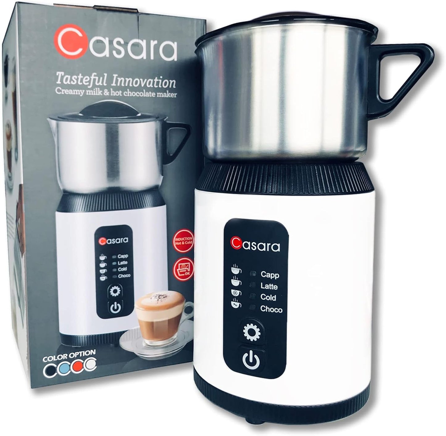 Casara 4-in-1 Electric Milk Steamer and Frother,27oz Stainless Steel Pitcher,Hot and Cold Foam Maker and Milk Warmer for Lattes,Cappuccinos,Macchiato