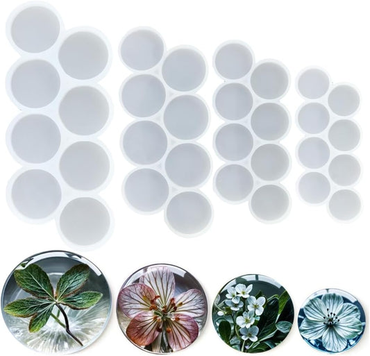 4Pcs Set 32-Cavity Resin Circle Molds, Flat Round Keychain Silicone Mold, Magnet Mold, Earrings Mold, Pendant Silicone Mold for Resin(2in, 1.75in, 1.5in, 1.25in)