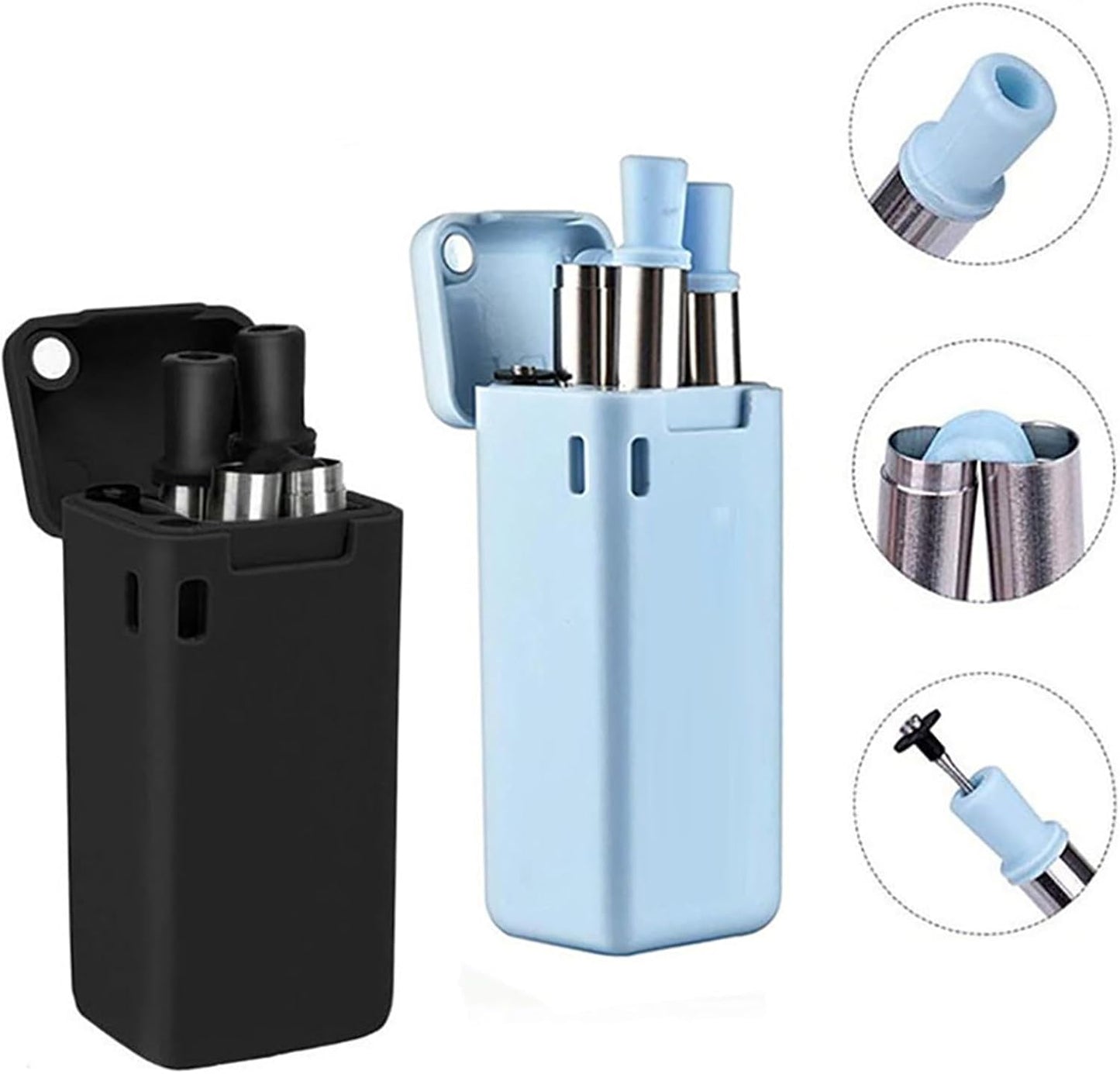 Foldable Straw with Storage Box, Reusable Folding Stainless Steel Straw, Portable Collapsible Set with Silicone Tip and Cleaner Brush for Travel Home Work (green)