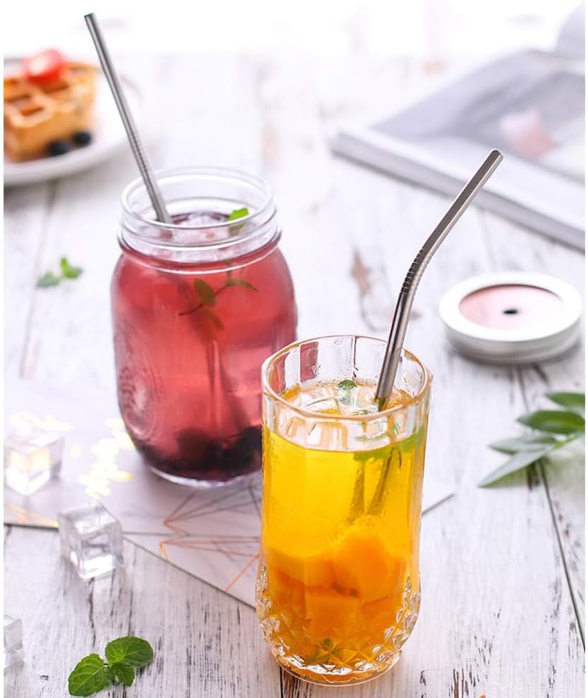 Set of 10 Stainless Steel Straws, HuaQi Bent Reusable Drinking Straws 10.5'' Long 0.24‘’ Dia for 30 oz Tumbler and 20 oz Tumbler, 2 Cleaning Brush Included