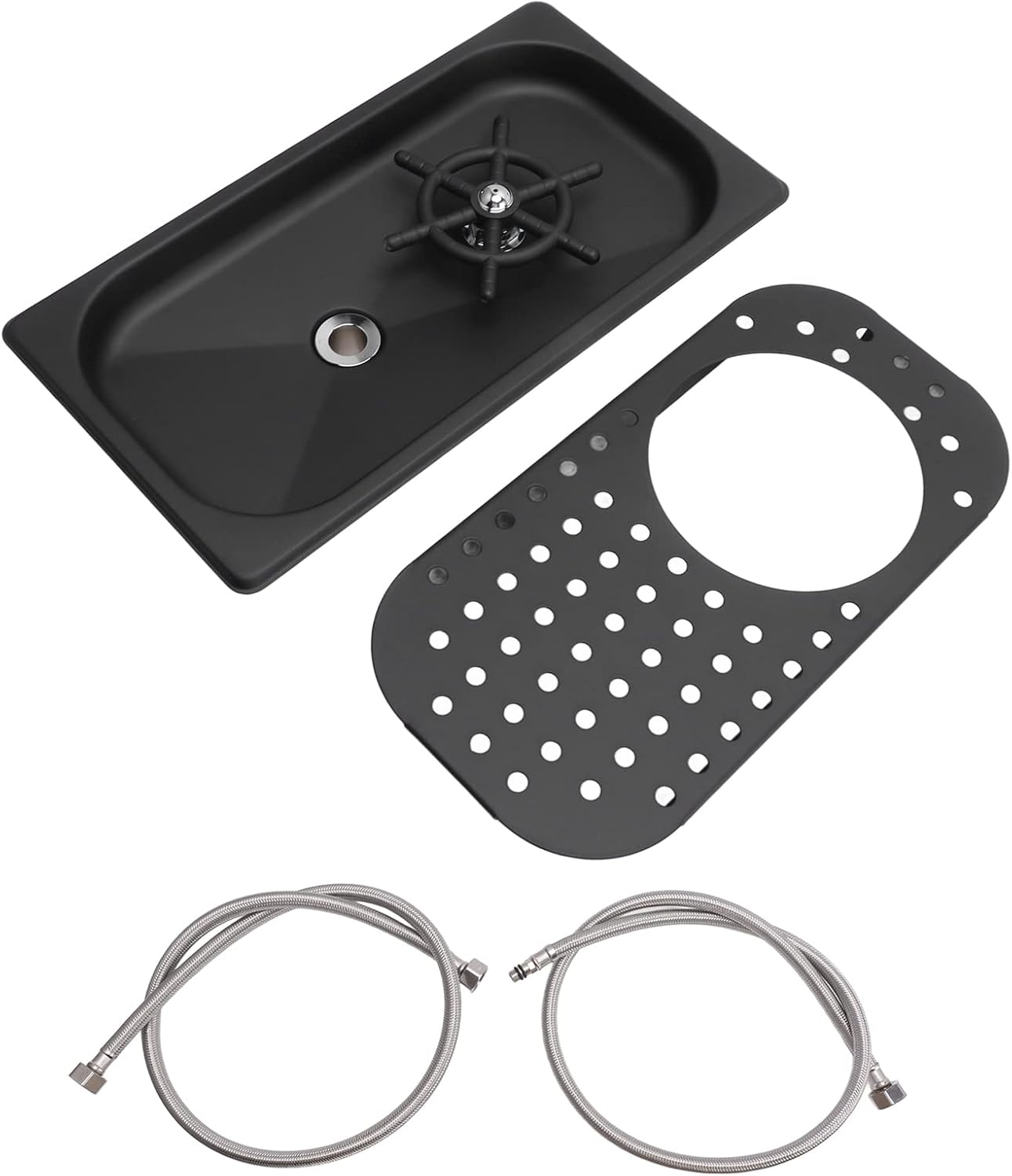 Glass Rinser, Countertop Commercial Pitcher Rinser, High Pressure Cup Washer, Stainless Steel Cup Washer with Drain Drip Tray Hose for Home Kitchen, Restaurant, Bar, Coffee (Black)