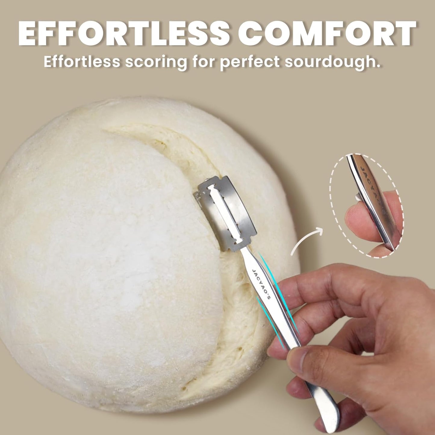 JACYAO'S Bread Scoring Tool Kit, Bread Lame and Dough Scissors Made From Food Grade Stainless Steel, Sourdough Scoring Tool Kit with 100 Inches Cotton Twine, 10 Razor Blades and Metal Storage Box