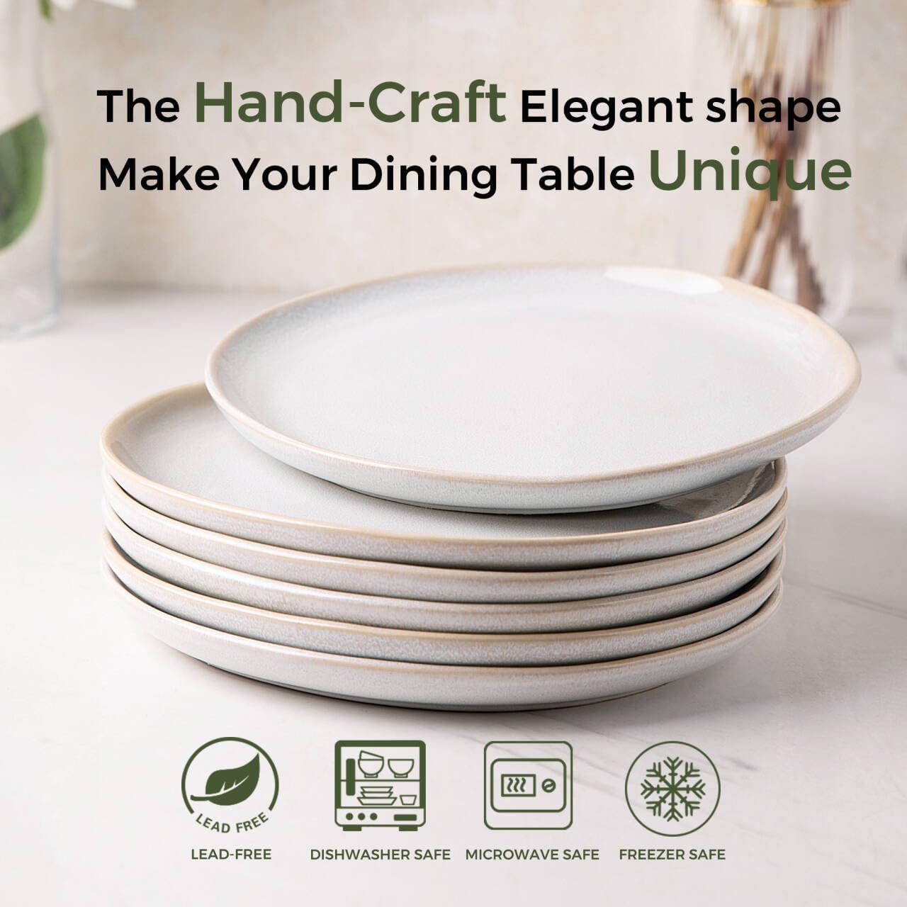 AmorArc Ceramic Plates Set of 6, 8.5 Inch Handmade Reactive Glaze Stoneware Plates set for Dessert, Salad, Appetizer, Small Dinner Plates, Microwave & Dishwasher Safe, Scratch Resistant