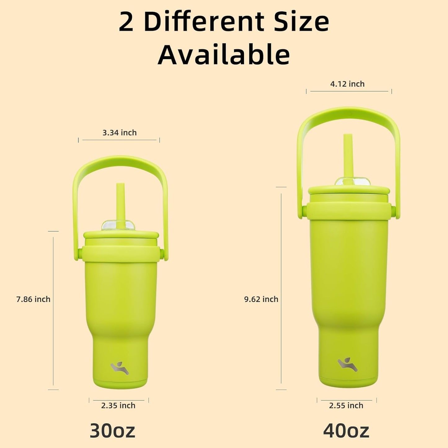 30 oz Tumbler with Side Handle, Insulated Water Bottle with Straw and 2 in 1 Lid, Stainless Steel Cup Travel Coffee Mug for Sports Office Gym,Green