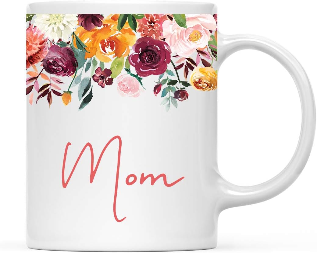 Andaz Press 11oz. Mother's Day Ceramic Coffee Tea Mug Gift, Fall Autumn Burgundy Orange Peach Flowers Roses Florals, Mom, 1-Pack