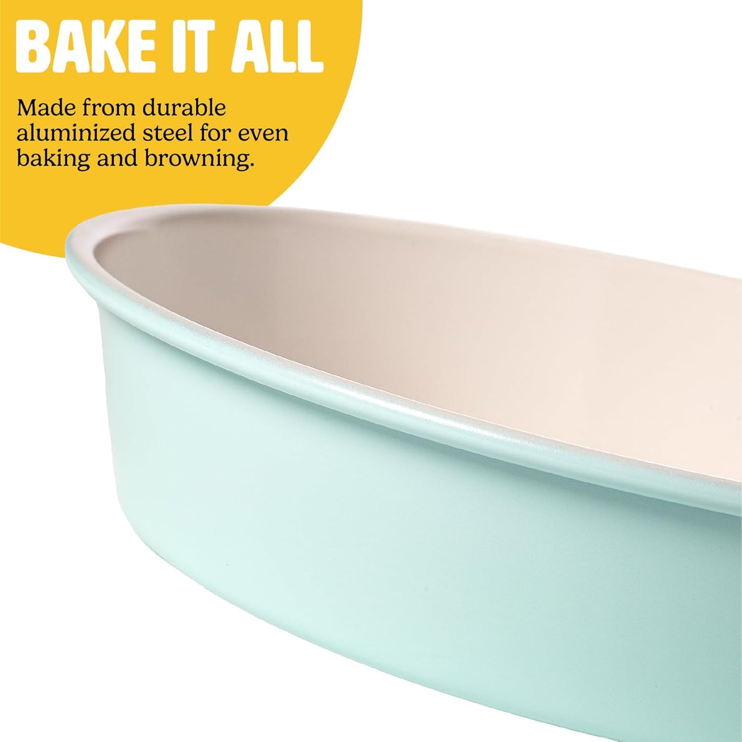Tasty Clean Ceramic Round Cake Pans Set, 2-Pack of 9-Inch Cake Pans, Durable Aluminized Steel for Professional Results, Clean Ceramic Nonstick Coating, Oven Safe to 425°F, Dishwasher Safe, Aqua