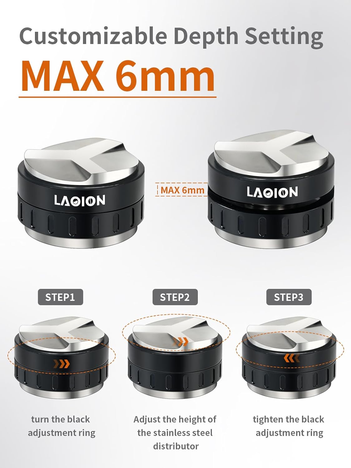 53.3mm Coffee Distributor and Tamper, Espresso Machine Accessories, Adjustable Depth Espresso Distribution Tool, Barista Grade Coffee Ground Leveling, Compatible with Breville 54mm Portafilter