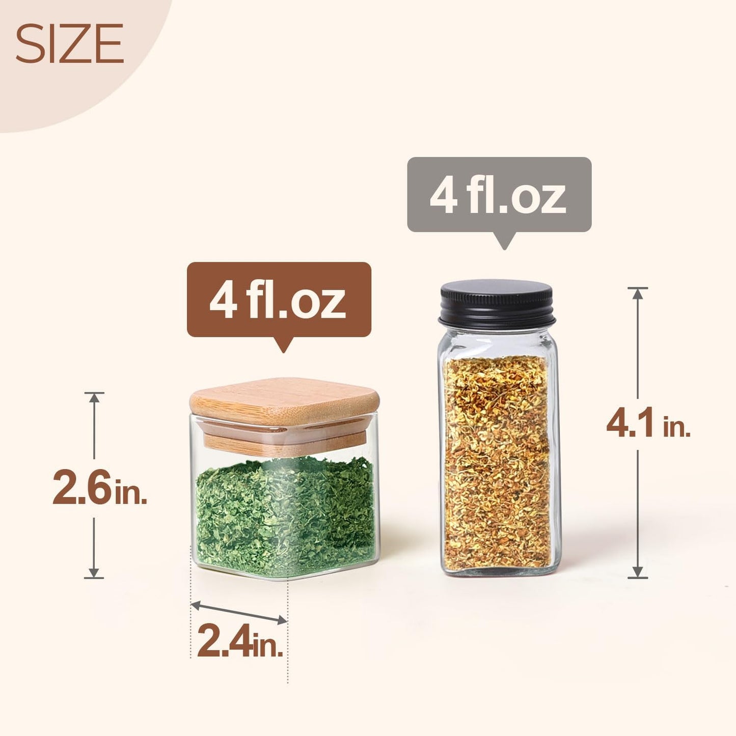 ComSaf 16Pcs Glass Spice Jars with Bamboo Lid, 4oz Airtight Square Spice Containers with 275 Black Lables, Empty Seasoning Jars for Spice Salt Sugar