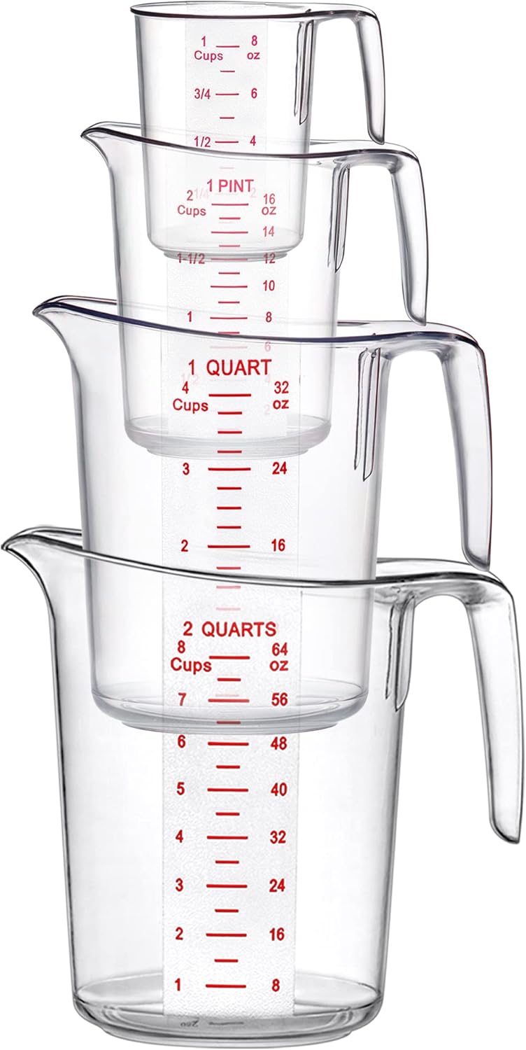 Amazing Abby - Melissa - Unbreakable Plastic Measuring Cups (4-Piece Set), Food-Grade Measuring Jugs, 1/2/4/8-Cup Capacity, Stackable and Dishwasher-Safe, Great for Oil, Vinegar, Flour, More