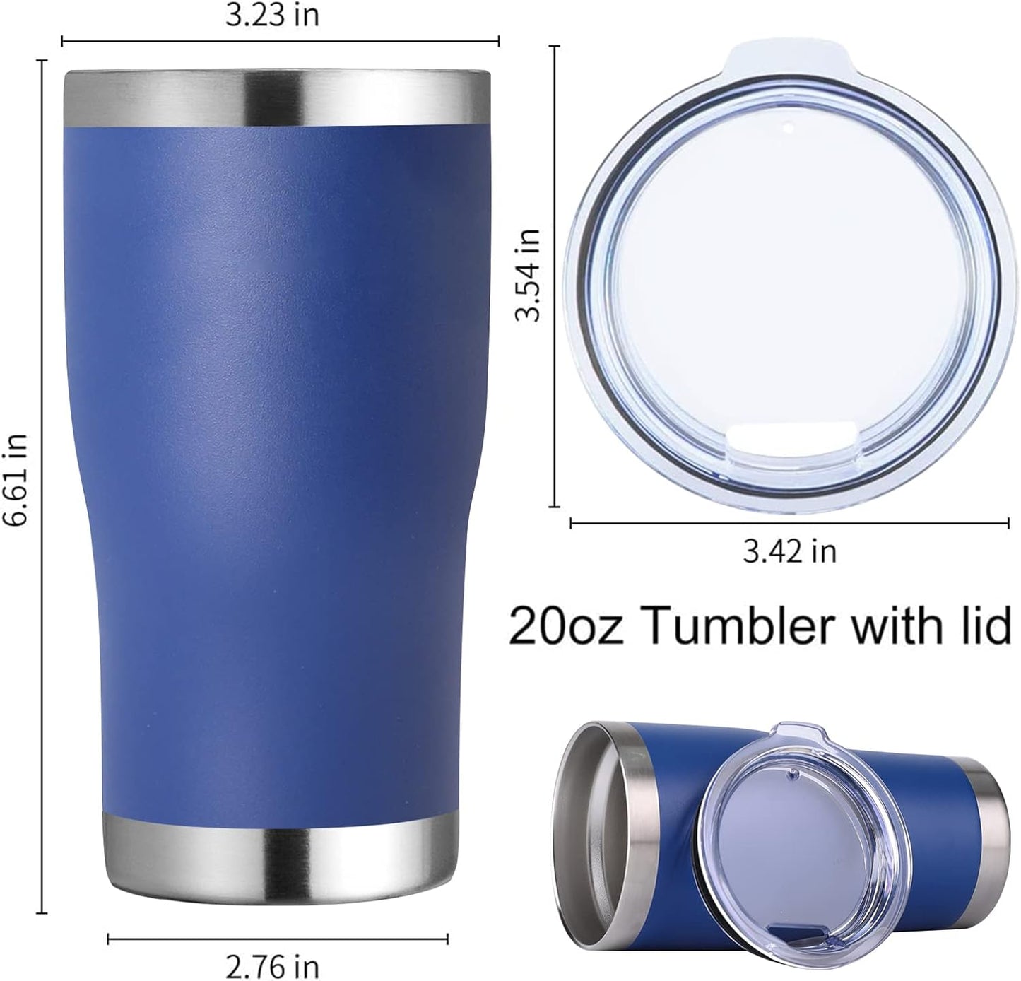 DOMICARE 20oz Tumbler with Lid Stainless Steel Tumblers Bulk, Double Wall Vacuum Insulated Coffee Travel Mug Powder Coated Tumbler, 8 Pack Dark Blue