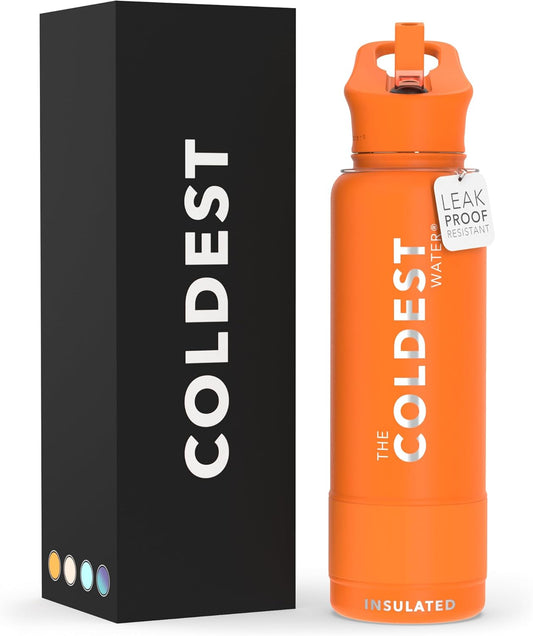 Coldest Insulated Water Bottle with Straw Lid - Stainless Steel Metal Insulated Bottle for Men & Women (Jupiter Orange, 40 oz)