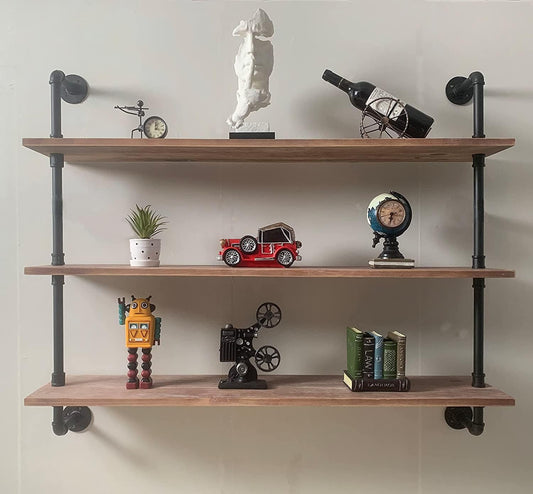 Pipe Shelves Industrial Pipe Shelving Shelves Real Wood Industrial Floating Pipe Shelves with Wood Planks 36 inch Wall Shelves Rustic Hanging Bookshelf Farmhouse Kitchen Bar Shelving