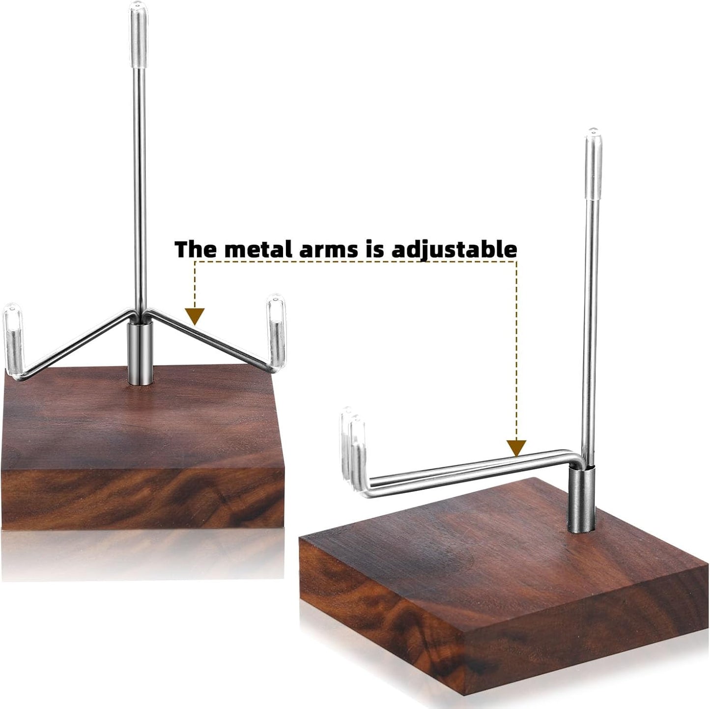 Wenqik 4 Pcs Crystal Display Stand Adjustable Metal Arms Small Rock Display Stand with Wooden Base Geodes Rock Agate Mineral Easel Holder for Collectibles(1.97 x 1.97 x 3.15 Inch)