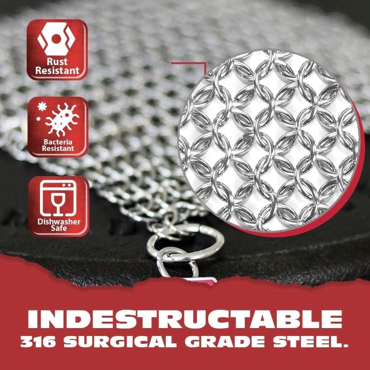 Knapp Made Chainmail Dishcloth 7”x5” - Replace Your Dirty Sponge - All Purpose Kitchenware, Pots & Pans Cleaner - Lasts a Lifetime