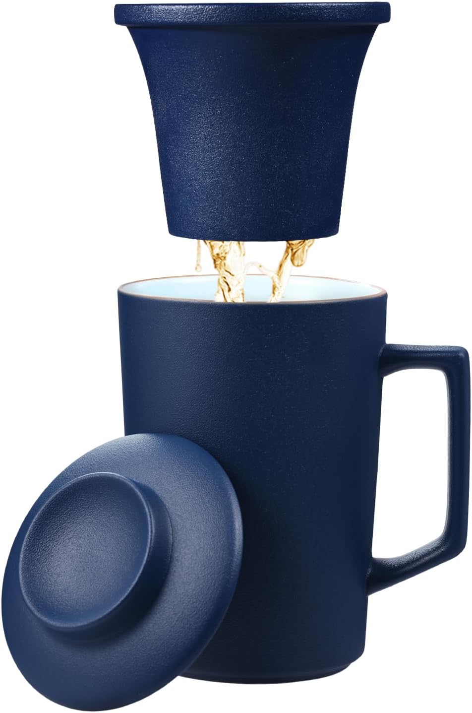 15 OZ Porcelain Tea Infuser Cup with Lid,Ceramic Tea Mug with All-Porcelain Strainers for Loose Leaf Teas,Microwave and Dishwasher Safe Coffee Mug,Metal-Free,BPA-Free,Gifts for Tea-Lover (Blue)
