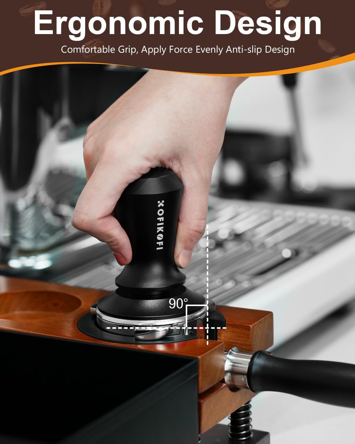 53.3mm Espresso Tamper, Coffee Tamper with Stainless Steel Ripple Base, Barista Espresso Coffee Tamper with 30lbs Spring Loaded and Aluminum Handle Fits for Breville Series 54mm Portafilter