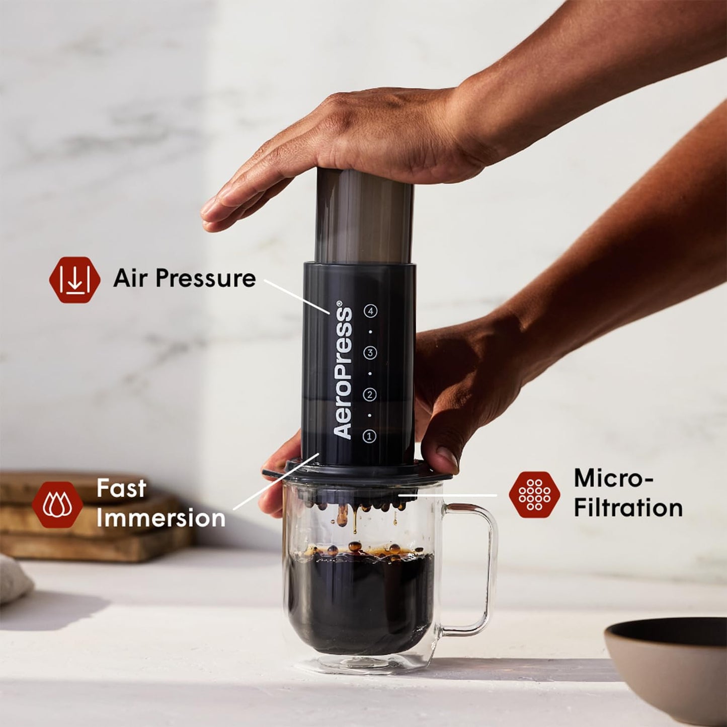 AeroPress Original Coffee Press – 3 In 1 Brew Method Combines French Press, Espresso, Full Bodied Coffee Without Grit or Bitterness, Small Portable Coffee Maker for Camping & Travel