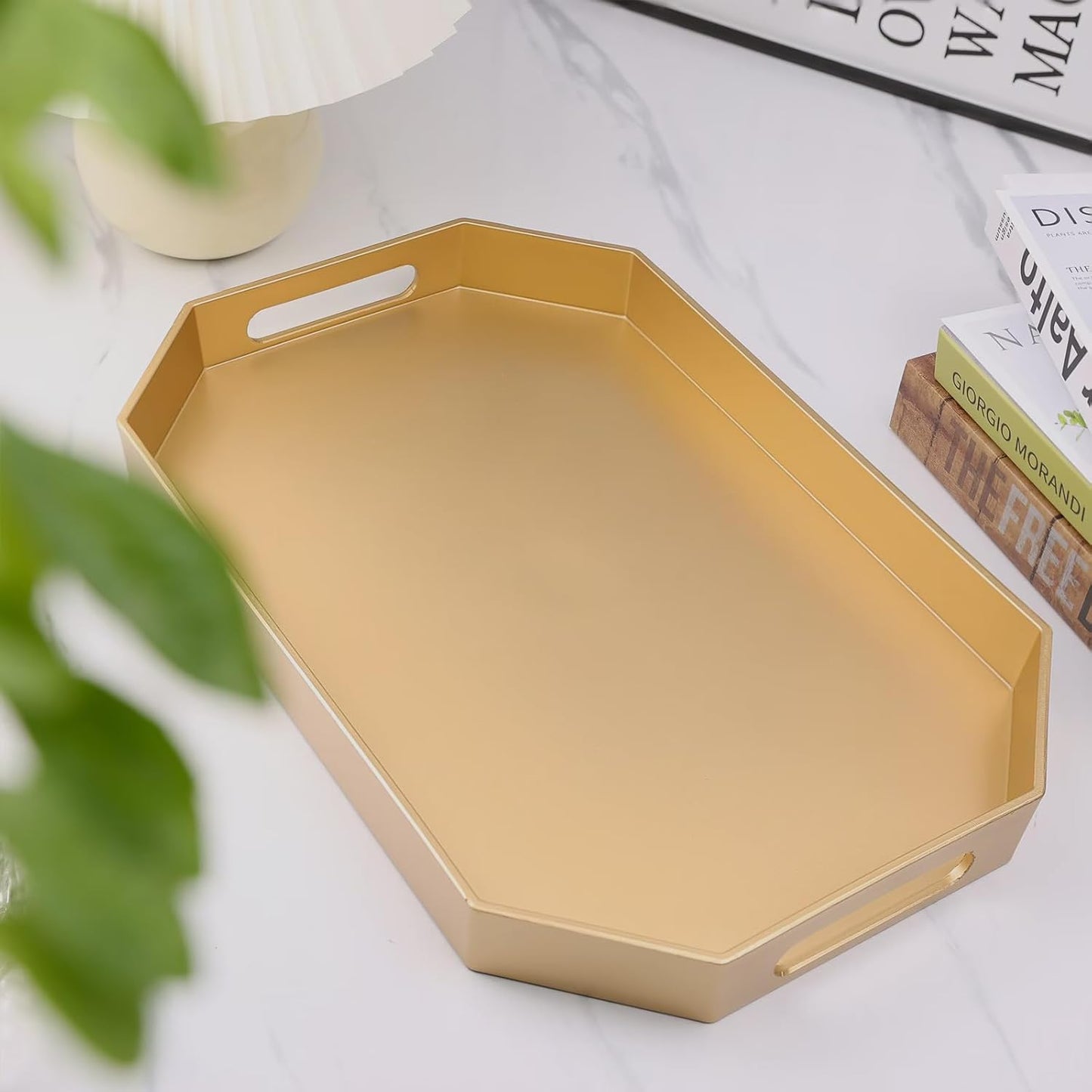 Gold Decorative Tray with Handles, Versatile Serving Tray for Coffee Table, Ottoman, Ideal for Serving, Displaying, Organizing, 15.7"*10.2"*1.57"