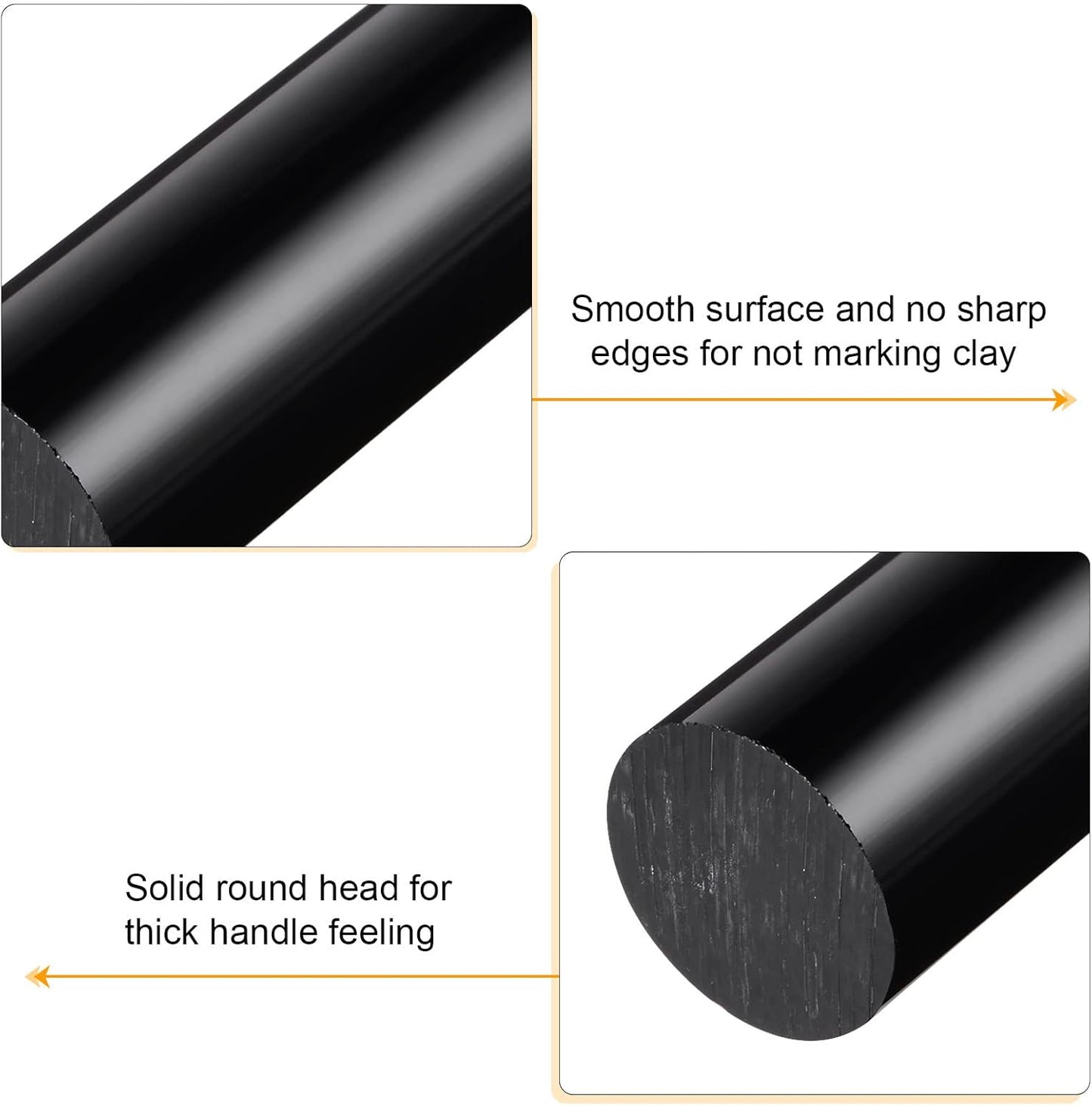 HARFINGTON Acrylic Clay Roller 8 Inch x 1 Inch Solid Non-Stick Plastic Round Tube Roller Polymer Clay Rod Fondant Rolling Pin for Shaping, Sculpting, Modeling DIY Crafts, Black