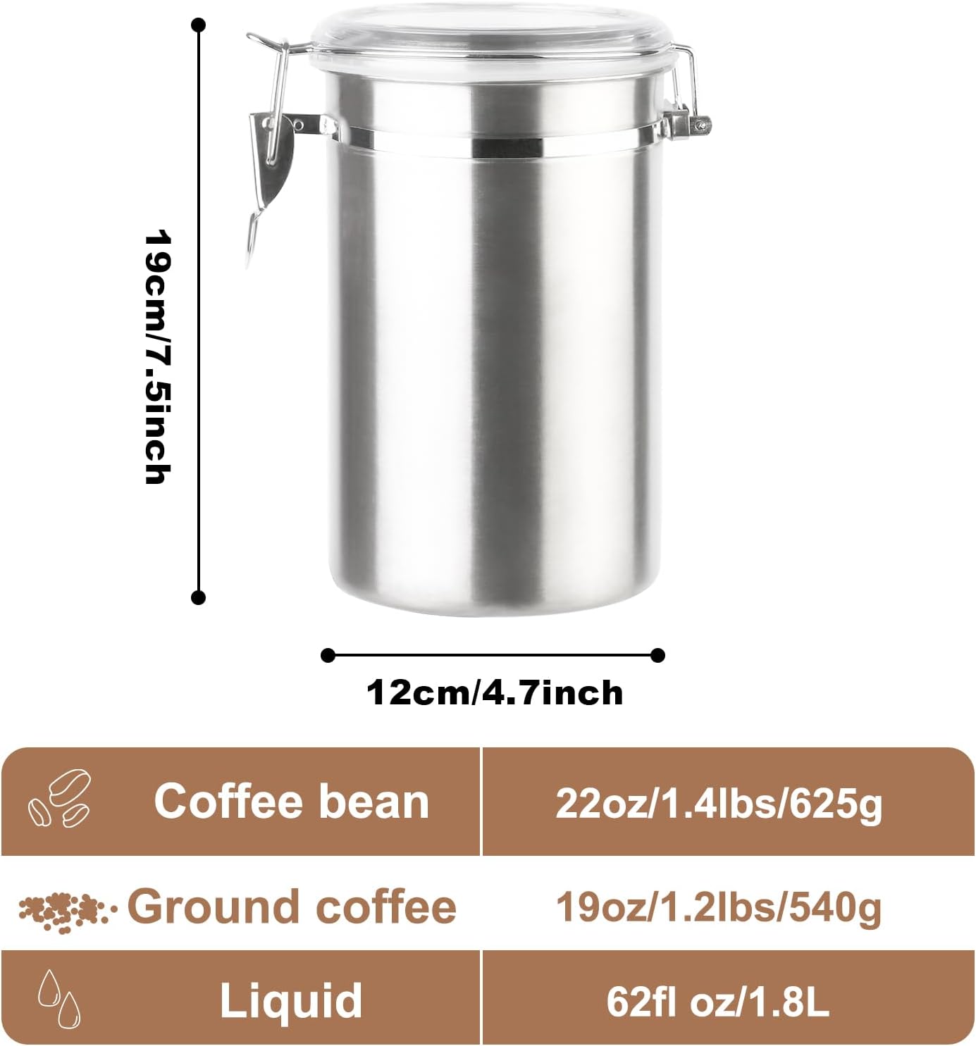 Coffee Canister 4 Pcs Stainless Steel Food Container with Clear Lids Airtight Container Stackable Canisters Kitchen Pantry Storage for Cereal, Snacks, Candy, Herbs, Spices, Sugar, Tea (1.8L Silver-4)