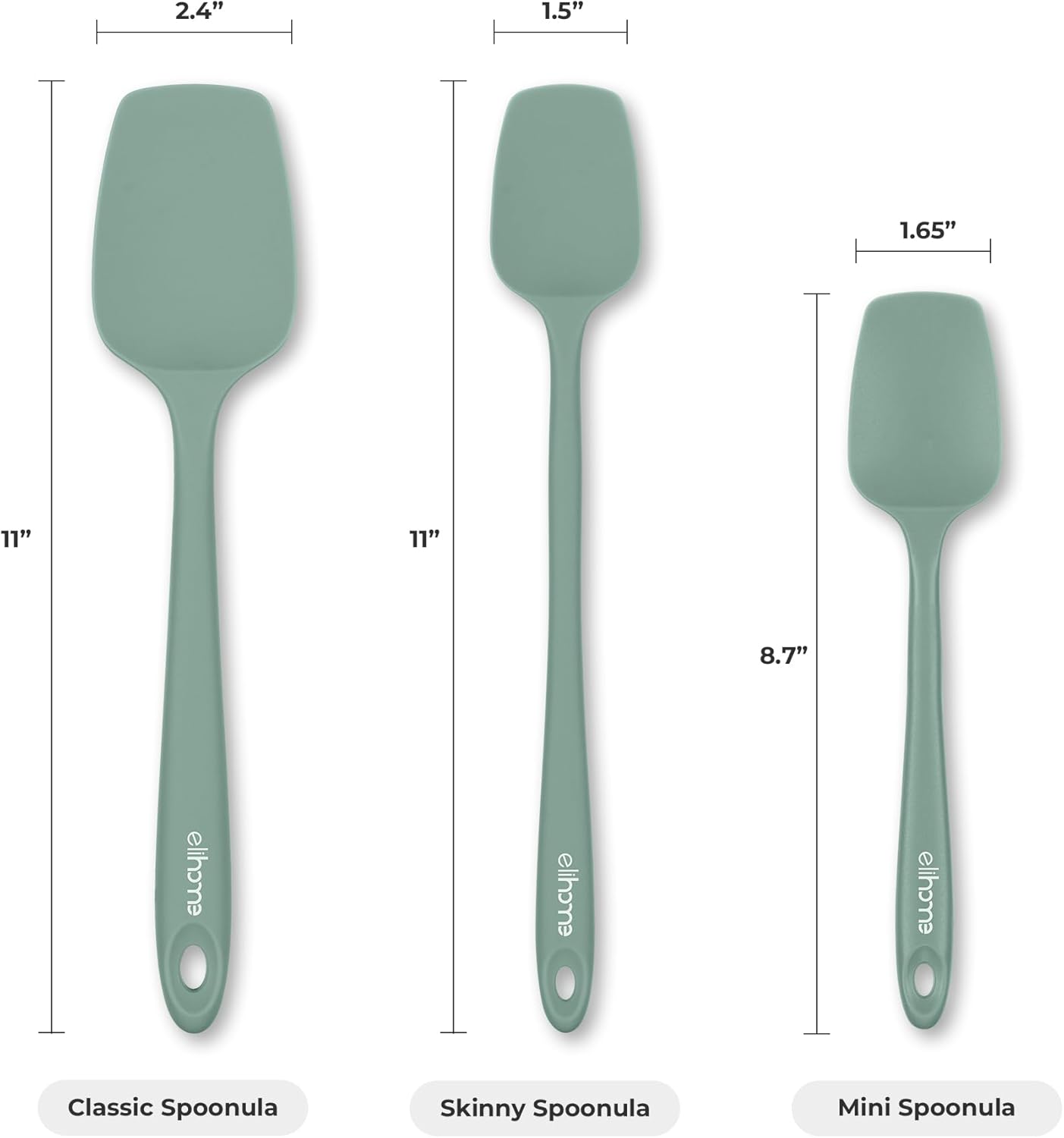 Elihome Mini Silicone Spoonula - Non-Stick Heat Resistant Silicone Scraper Spatula for Mixing, Serving, Scraping, Stirring, and More, 8.75 Inch, Sage Green