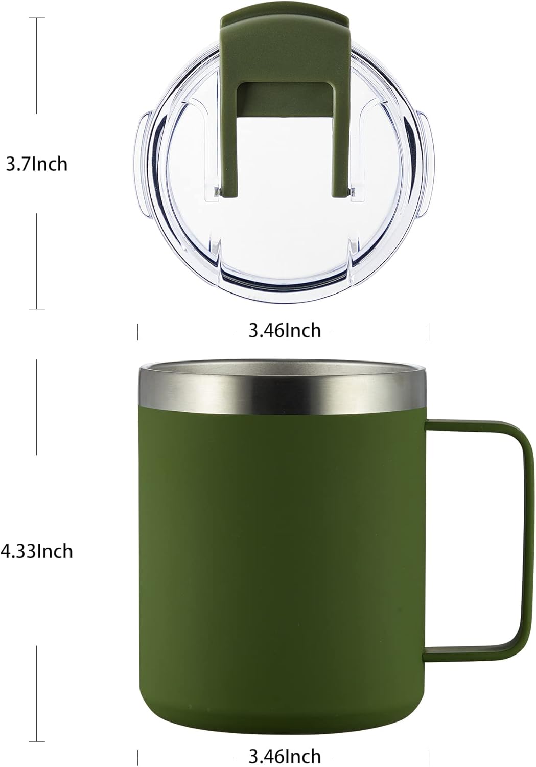 ALOUFEA 12oz Insulated Coffee Mug Cup with Handle, Stainless Steel Travel Coffee Mug with Flip Lid, Double Wall Vacuum Coffee Tumbler, ArmyGreen