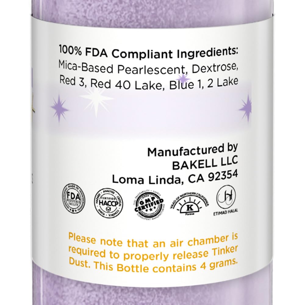 Bakell - Soft Purple Tinker Dust (4g, 1x Mini Spray Pump) Edible Glitter for Food, Desserts, and Beverages!