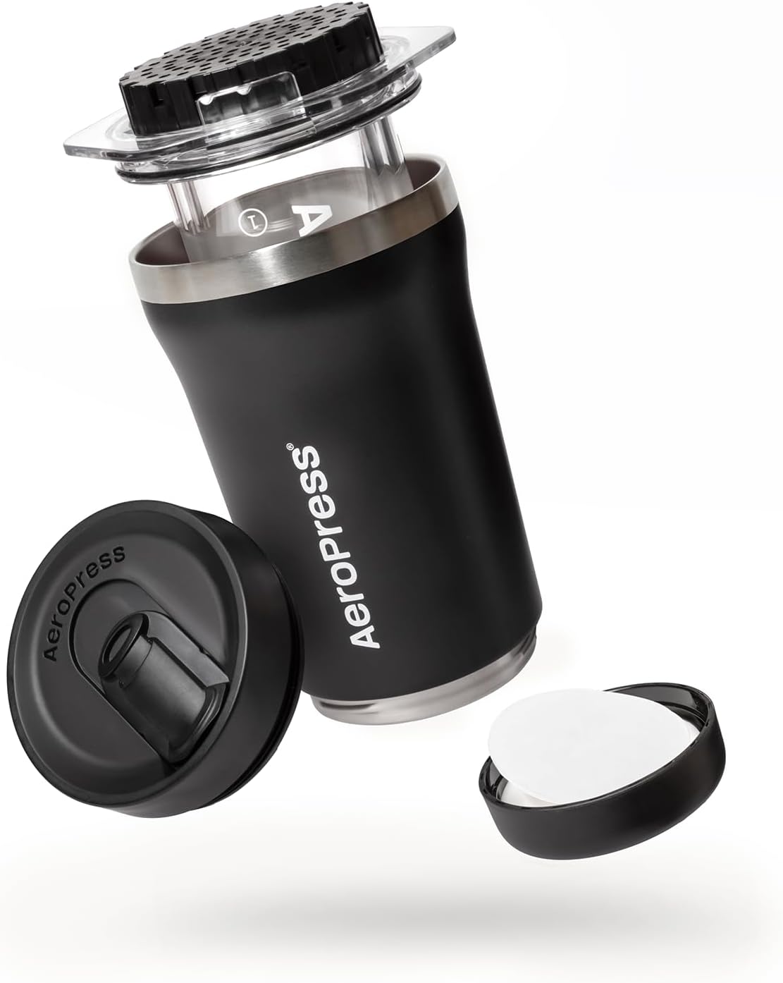 AeroPress Go Plus, Small Portable Coffee Maker for Travel & Camping - 3 In 1 Brew Method Combines French Press, Pourover, Espresso, Full Bodied Coffee without Bitterness, Coffee Press Kit - Black