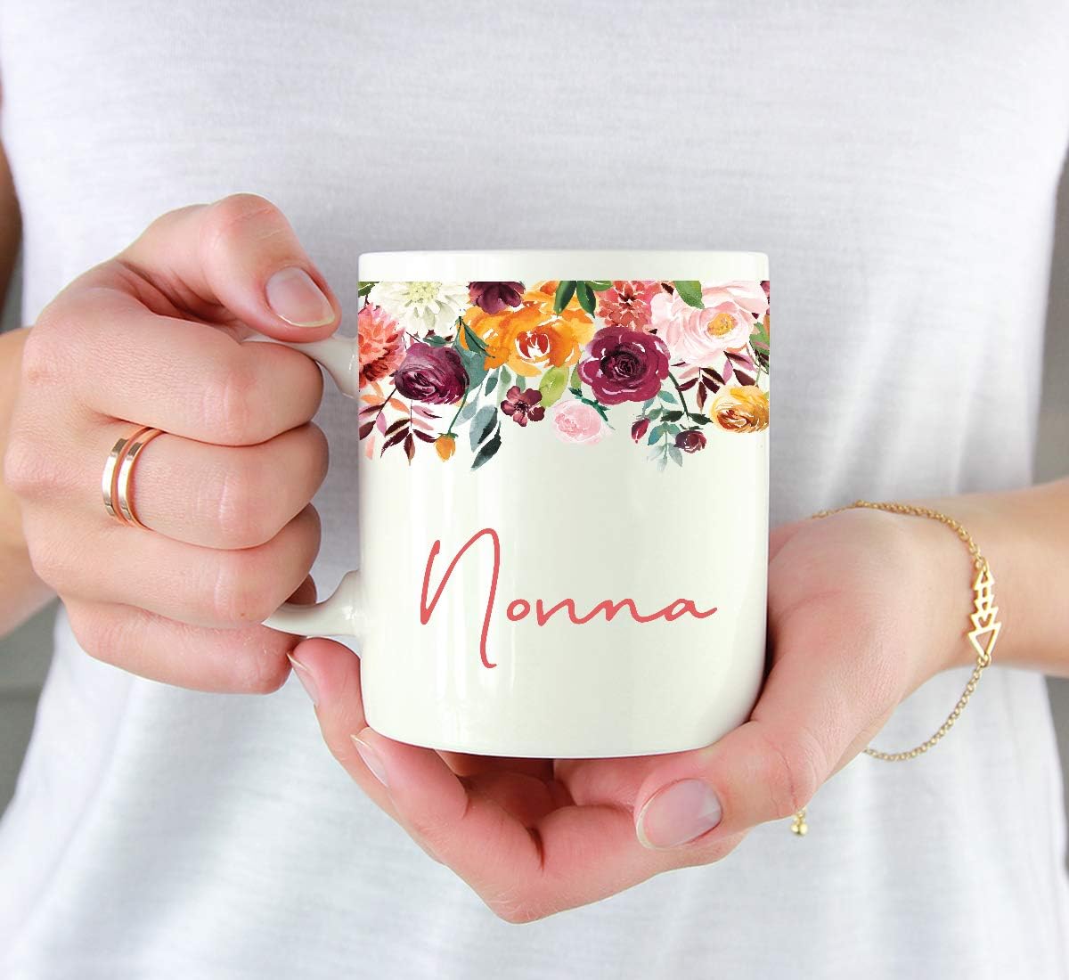 Andaz Press 11oz. Mother's Day Ceramic Coffee Tea Mug Gift, Fall Autumn Burgundy Orange Peach Flowers Roses Florals, Nonna, 1-Pack, Includes Gift Box, Birthday Christmas Gift Ideas