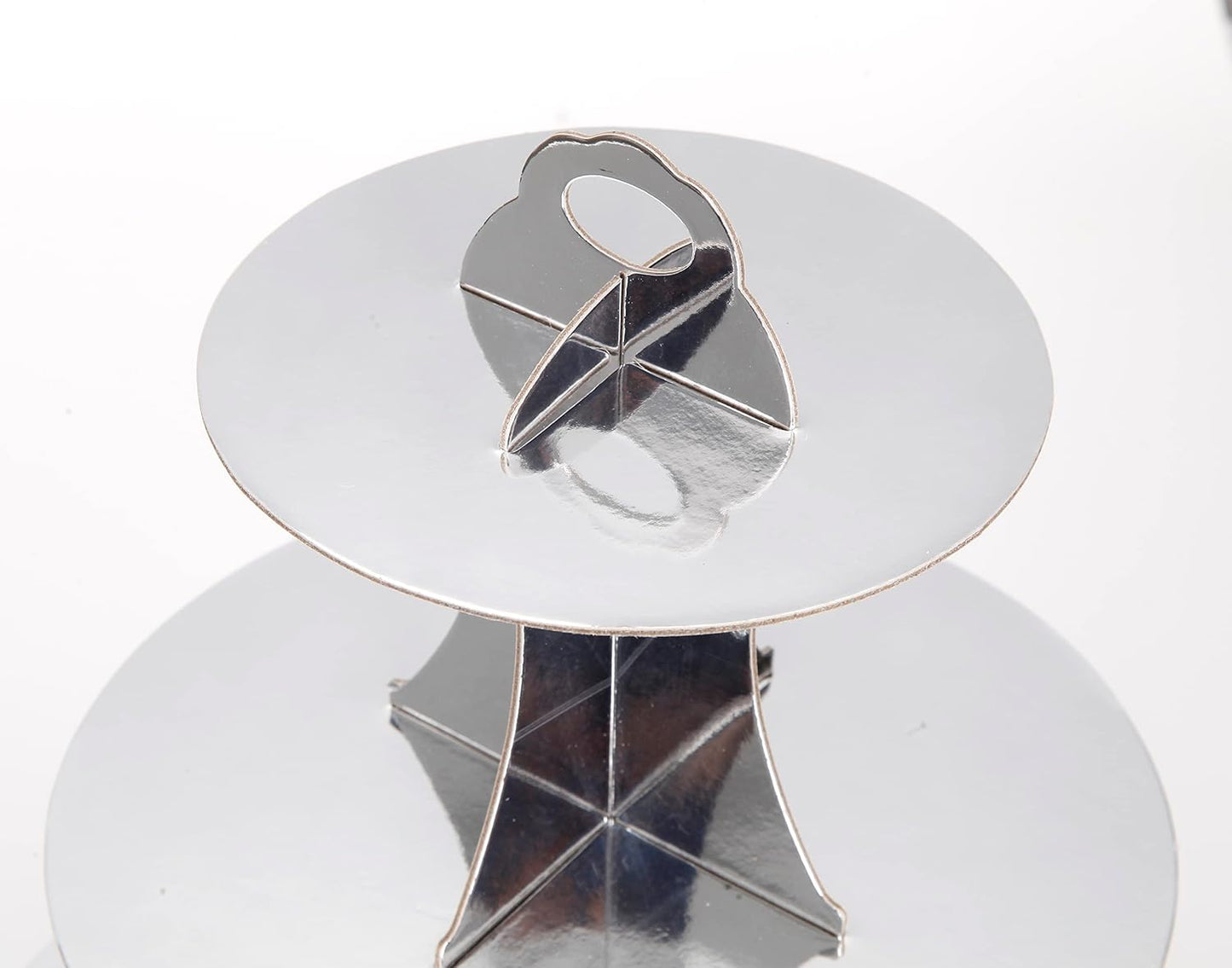 3-Tier Cupcake Stand, Sliver Cardboard Cake Stand Holder, Tiered DIY Cupcake Stand Tower for Dessert Table Displays, Birthday Theme Party Favors Decoration, Floral Tea Party, 12" W x 12.8" H