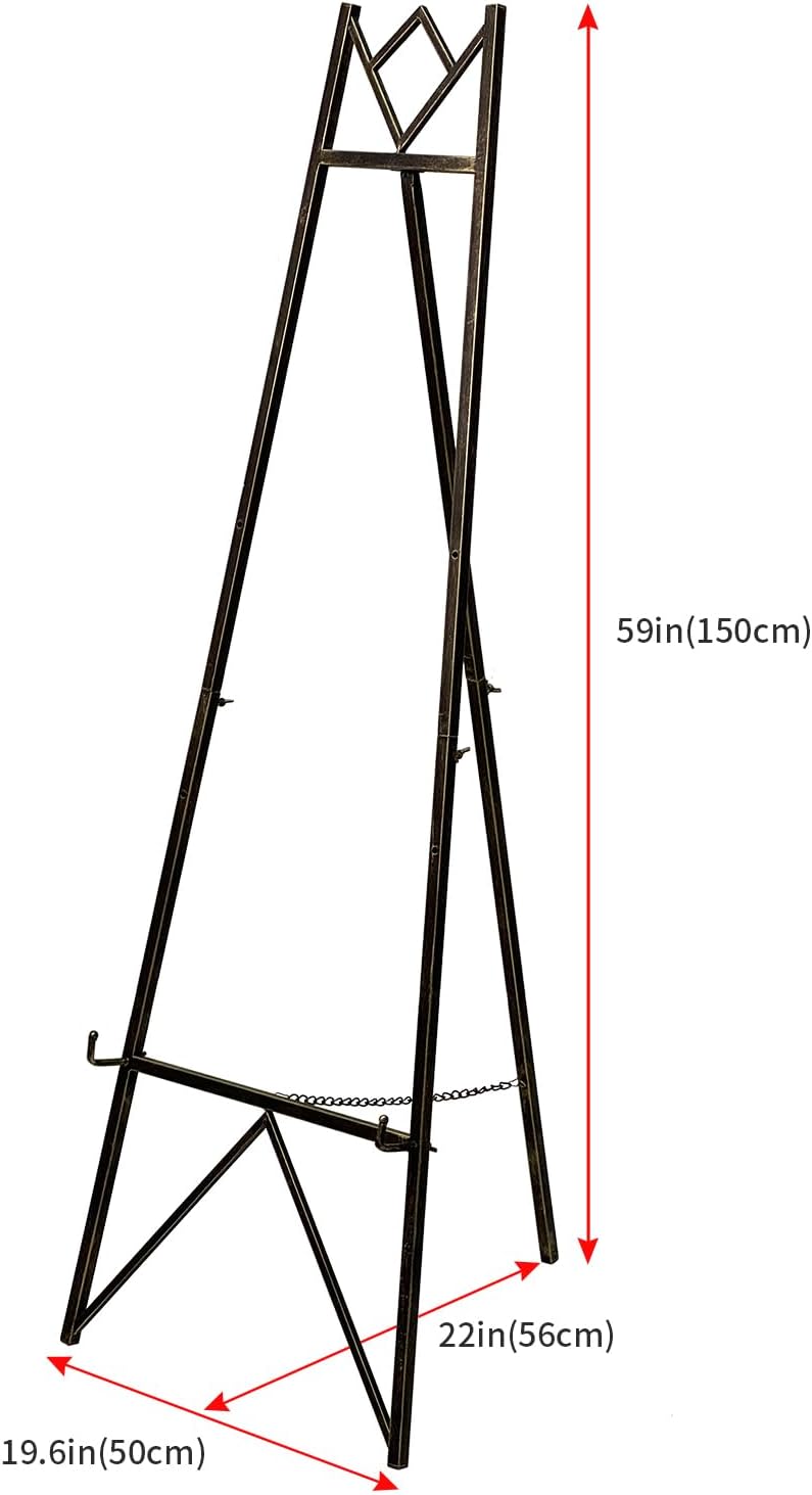 58 Inch Iron Adjustable Arts & Crafts Easels,Metal Easel Stand with Chain Support for Mirror,Floor Easels for Display Wedding Sign(Bronze)