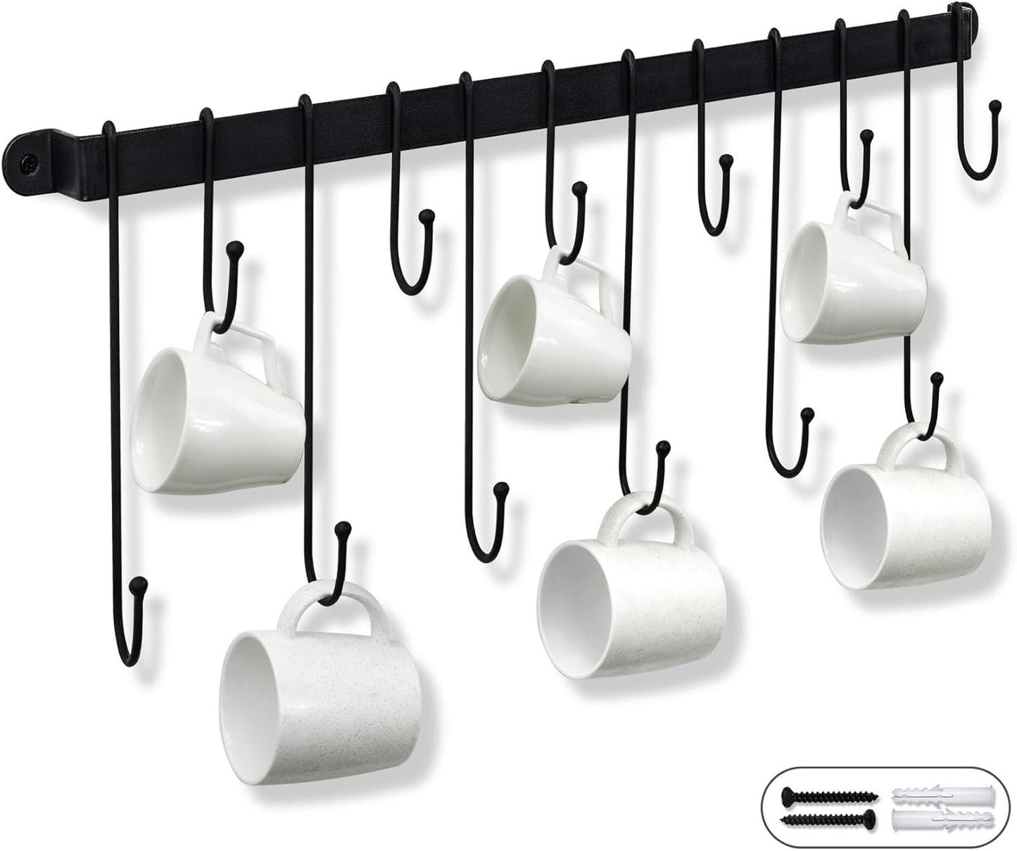 AJART Coffee Cup Holder Wall-Mounted: Hanging Coffee Mug Wall Rack - 23 Inch Coffee Cup Rack Storage Organizer