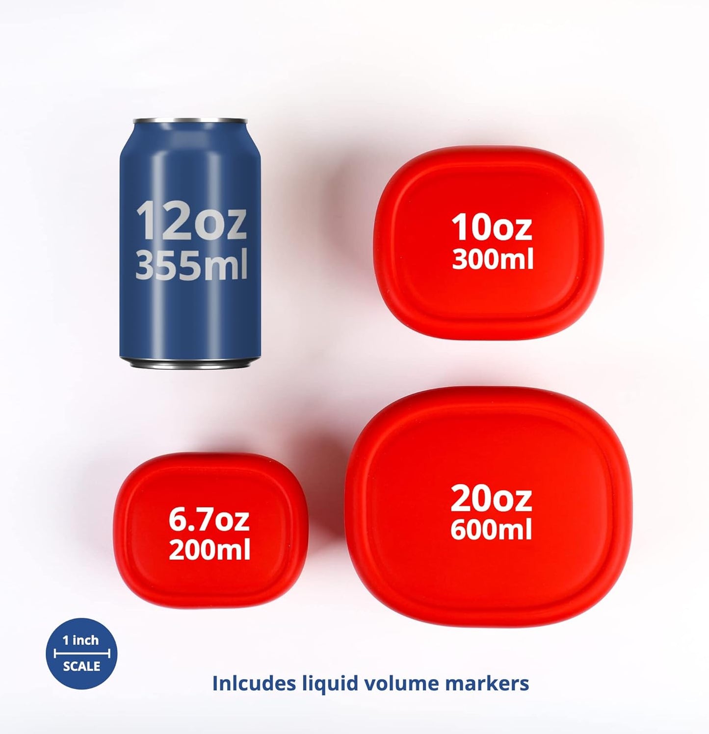 BLUE GINKGO Nesting Silicone Containers - Set of 3 Hard-Shell Silicone Food Storage Containers | BPA Free, Airtight, Dishwasher and Freezer Safe (6.7oz, 10oz, 20oz) - Red