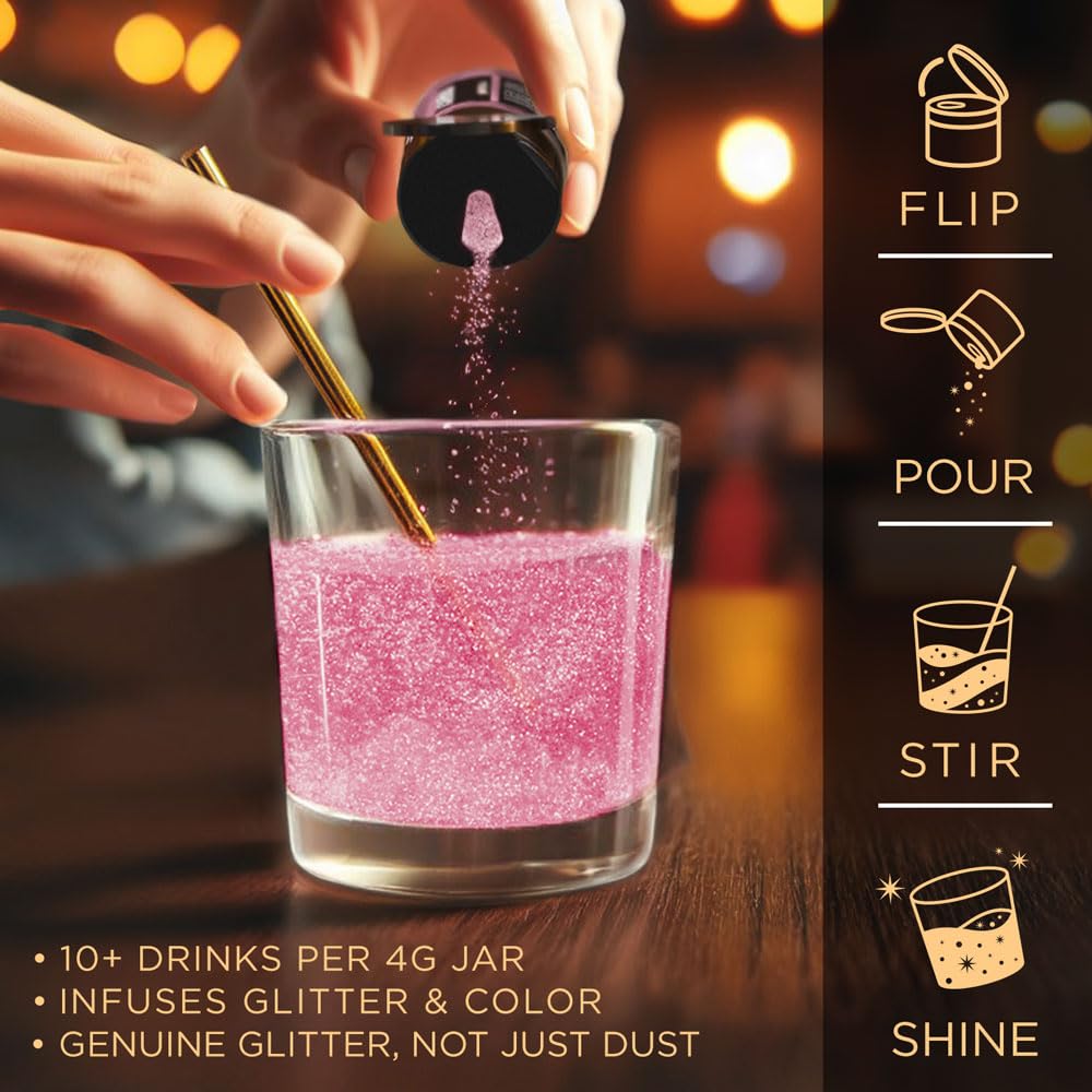 Brew Glitter Pink Edible Drink Glitter 1x 4g Jar for Cocktails, Beer, & Beverages