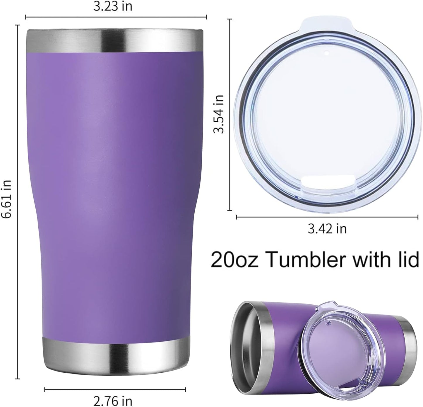 DOMICARE 20oz Tumbler with Lid Stainless Steel Tumblers Bulk, Double Wall Vacuum Insulated Coffee Travel Mug Powder Coated Tumbler, 8 Pack Purple