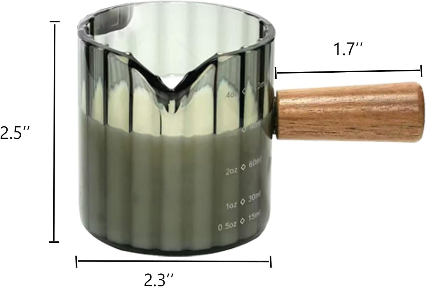 Espresso Cups Set of 2, 4 OZ Espresso Shot Glass with Handle V-Shaped Mouth, Ribbed Milk Frothing Pitcher, Glass Measuring Cup,Cappuccino Cup, Coffee Bar Accessories (Gray)