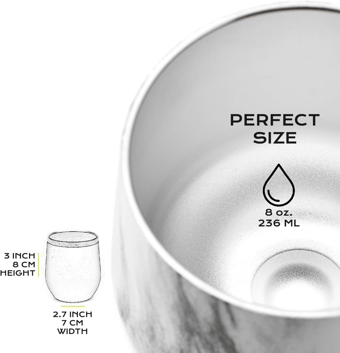 BALIBETOV 5 pcs large Yerba Mate Cup and Bombilla Kit, Includes one 8 oz Yerba Mate Gourd with Lid, Two Bombillas Mate Straw and one cleaning brush (Marble, 8.00)