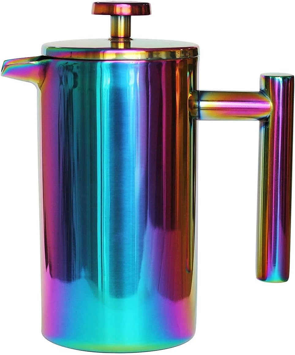 French Press Coffee Maker – Stainless Steel Coffee Maker Double Walled French Press Rainbow 34oz/1L