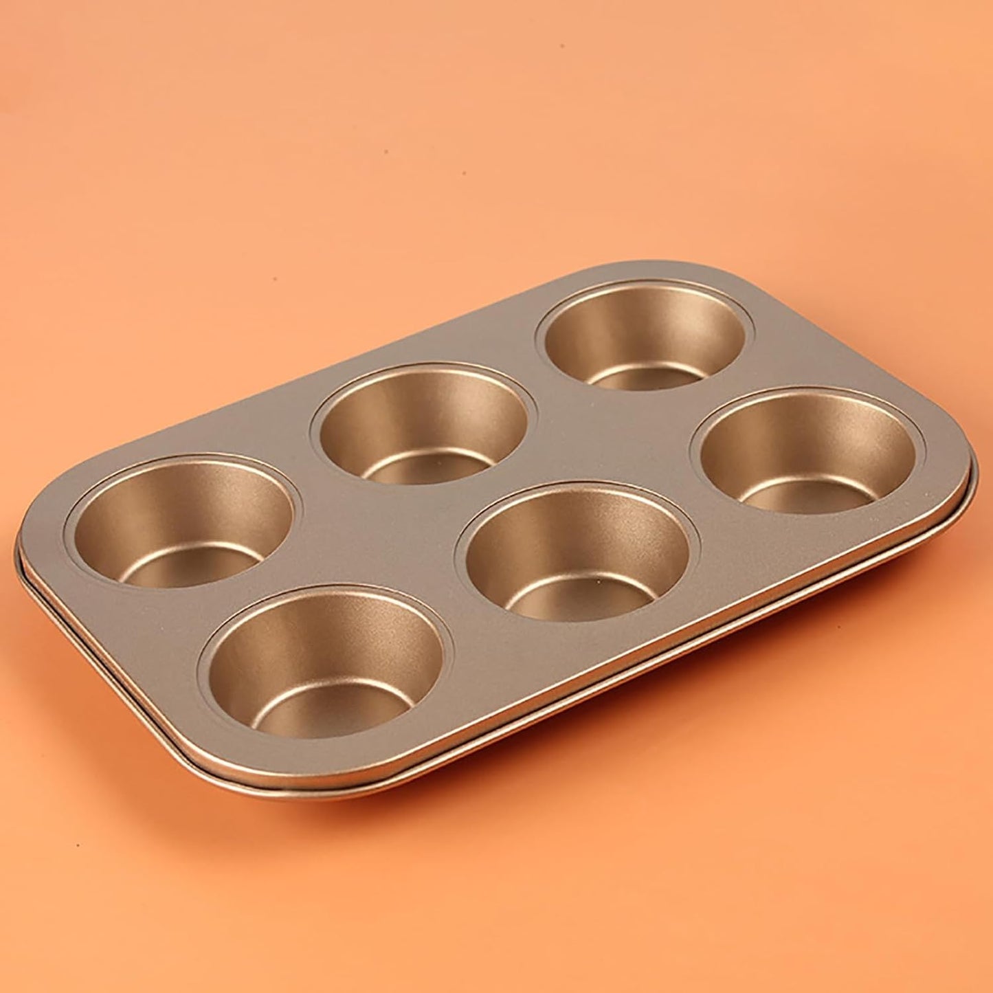 2 Packs Nonstick Round Muffin Baking Pan Tin, 6-Cup Muffin Tin, Cupcake Pans, Cheesecake Pans, Carbon Steel, Gold