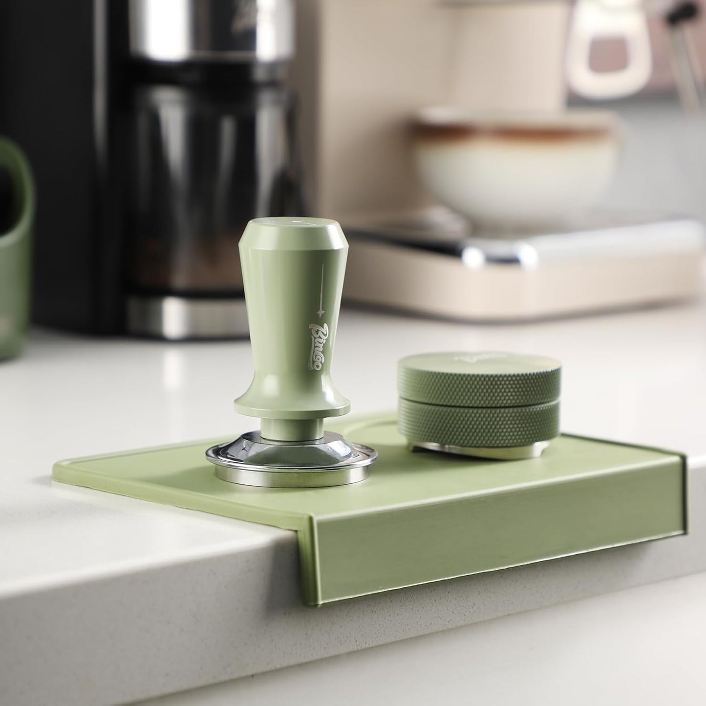 Bincoo Espresso Tamping Mat - Green Food Safe Rubber Coffee Tamper Mat, Coffee Tamp Station, Espresso Accessory, Waterproof and Heat Resistant.