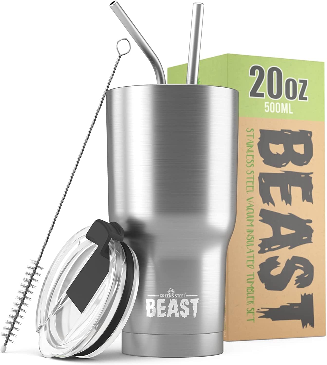 Beast 20 oz Tumbler Stainless Steel Vacuum Insulated Coffee Ice Cup Double Wall Travel Flask (Stainless Steel)