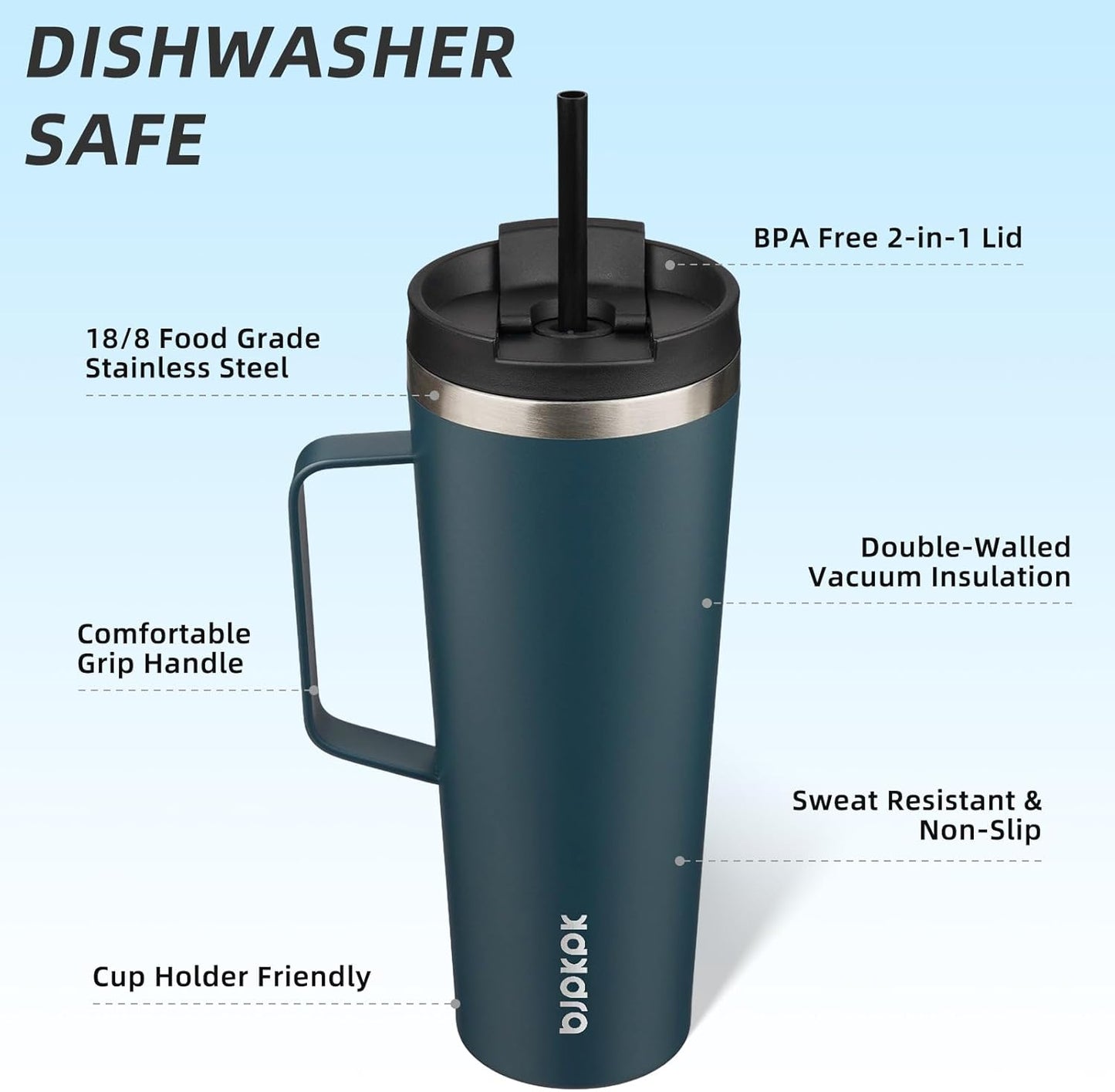 BJPKPK Insulated Tumbler with Handle, 26oz Insulated Tumblers with Lid and Straw, Stainless Steel Metal Water Bottles, Coffee Travel Mugs, Cups, Navy Blue