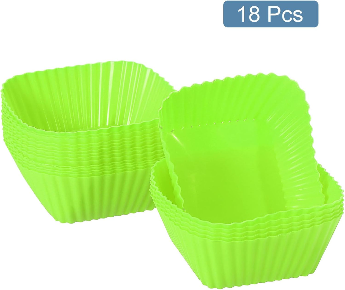 uxcell 18Pcs Silicone Square Baking Cups, Green, Reusable, Perfect for Birthday Parties and Other Celebratory Events