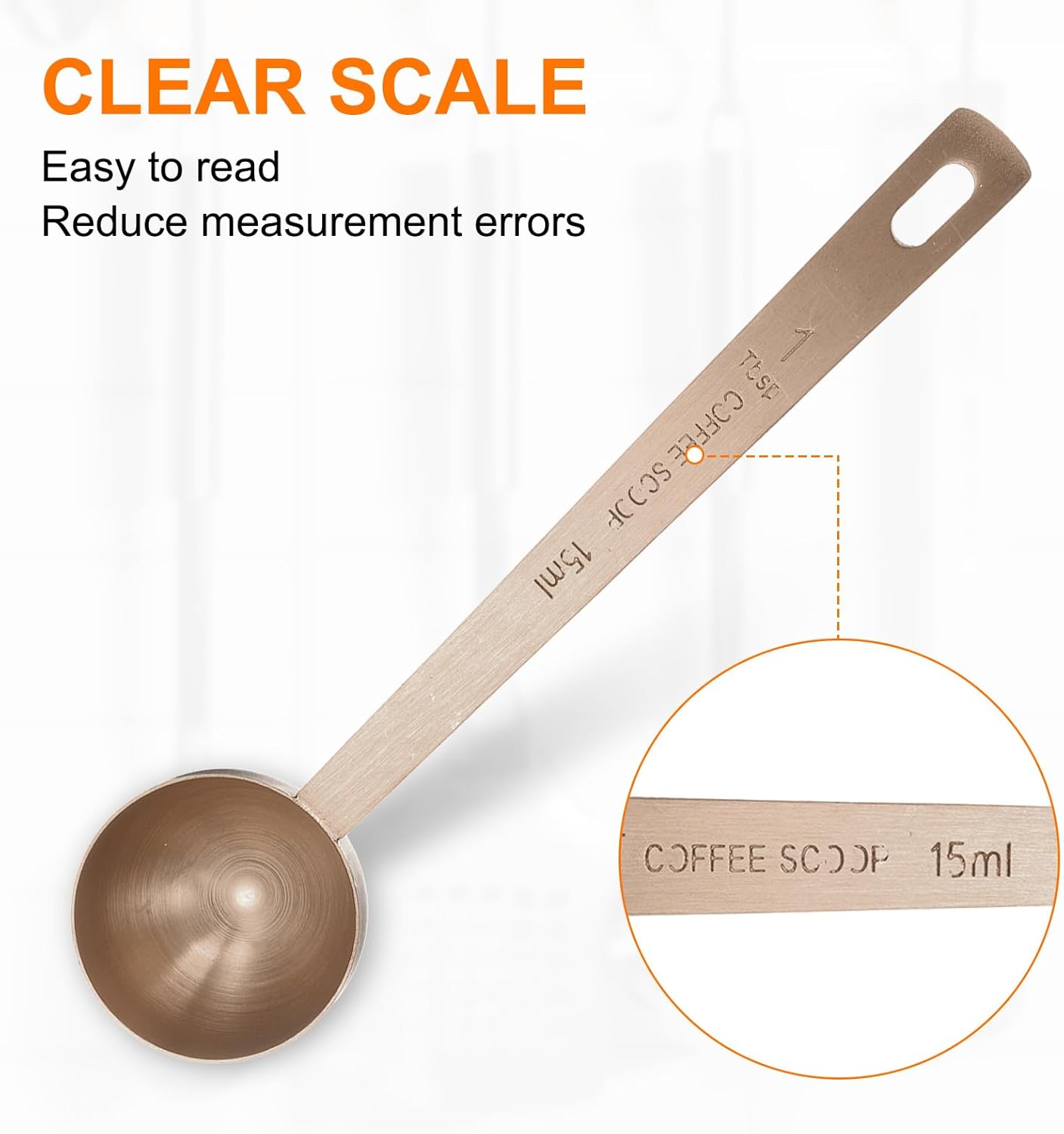 HARFINGTON 3pcs Coffee Scoop Spoon 1tbsp (3tsp, 15ml) 304 Stainless Steel Long Handle Teaspoon/Tablespoon Measuring Spoons Scoops for Tea Sugar Kitchen, Rose Gold