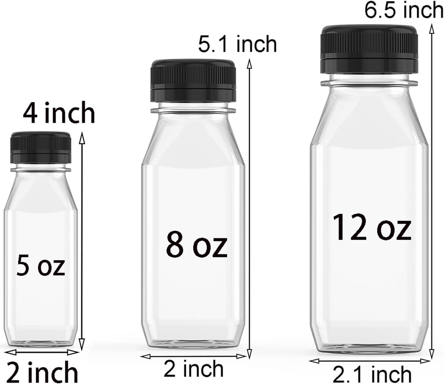 3 Pcs 8 oz Plastic Juice Bottle Reusable Transparent Bulk Beverage Containers with Black Lids for Juice, Drinking Milkshake Tea, Milk, Juicing Smoothie Water and Other Beverages, Fridge Storage