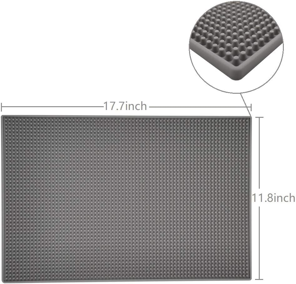 17.7" x 11.8" Rubber Bar Mats, Non-Slip and Anti-Spill Non-Toxic Soft Rubber Mats, Coffee Bars, Bars, Restaurants and Barbers Service Mats, Gray, 2Pack