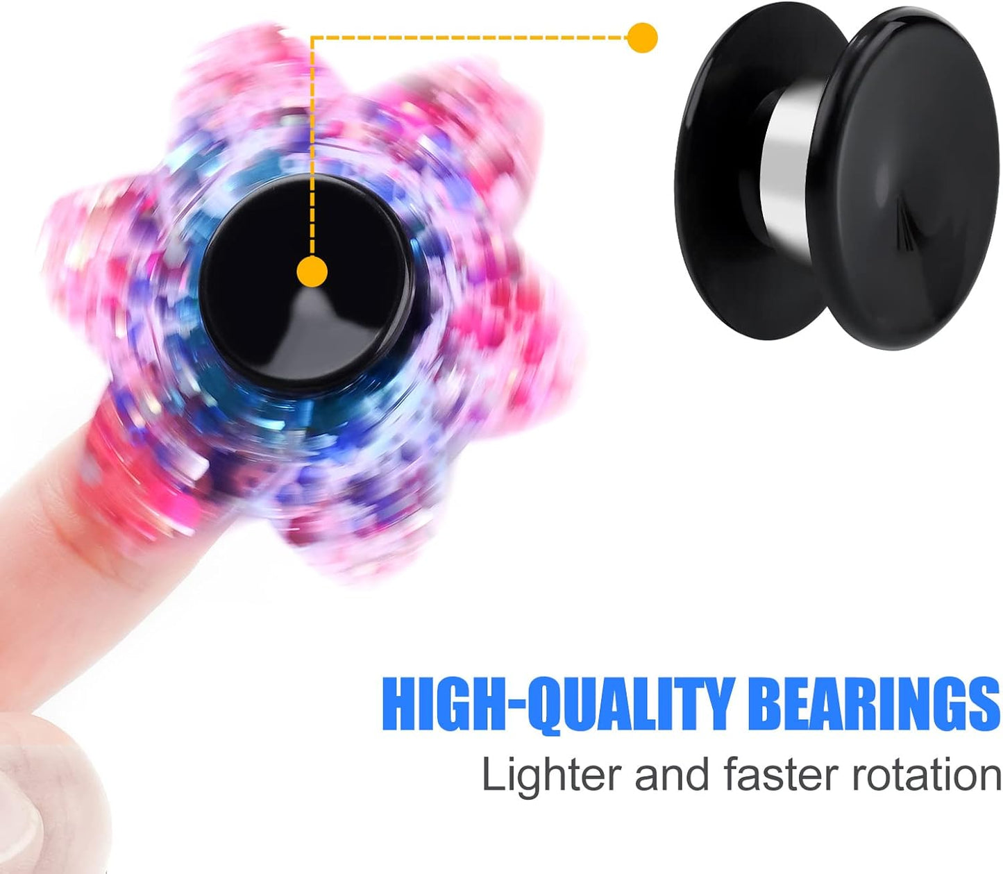 16 Pack Fidget Spinner Bearing and Cap Replacement Set, Chrome Steel Bearing Balls, High Speed 13mmx7mmx4mm Bearings Single Sealed Small Bearings for Fidget Spinner