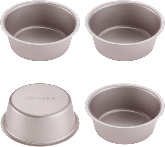 CHEFMADE Mini Cheese Cake Pan Set, 4-Inch 4Pcs Non-Stick Round Cake and Loaf Bakeware for Oven and Instant Pot Baking (Champagne Gold)