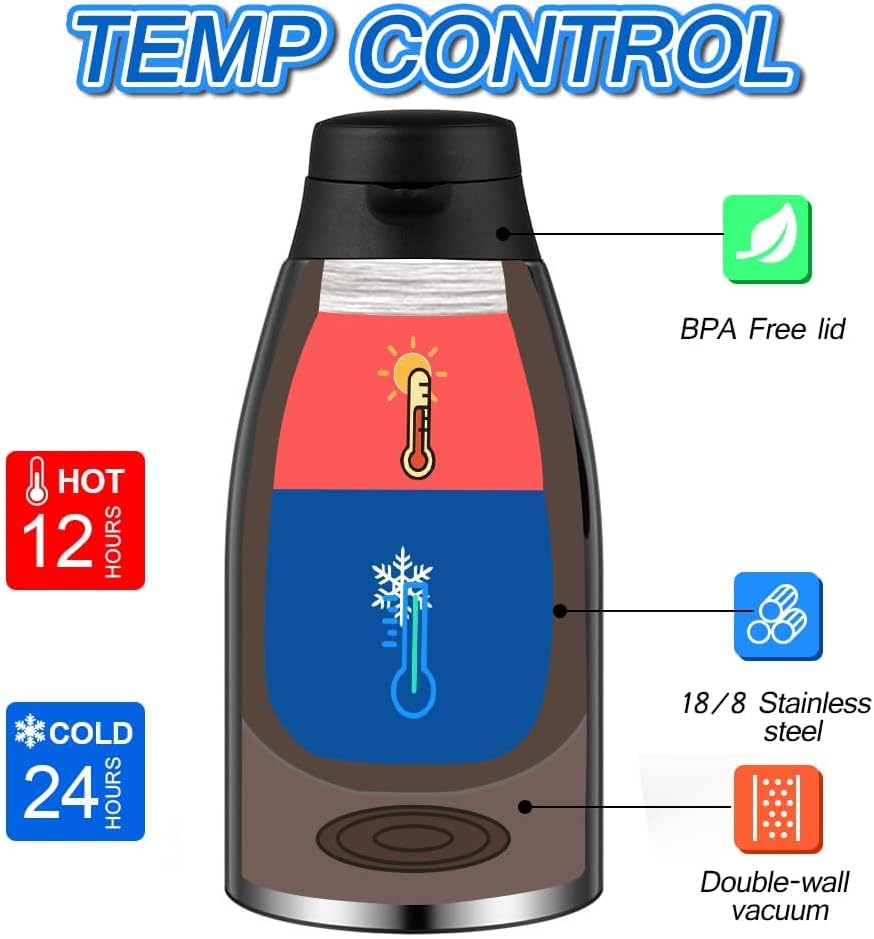 68oz Thermal Coffee Carafe, 2 Pack Airpot Insulated Coffee Urns Stainless Steel Vacuum Thermal Pot Dispenser for Coffee, Hot Water, Tea, Hot Beverage - Keep 12 Hours Hot, 24 Hours Cold (Silver,Silver)